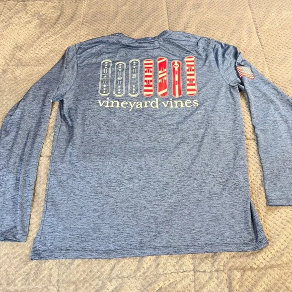 Vineyard Vines Mens Performance Long Sleeve Shirt Blue Snowboard Graphic Medium - Picture 6 of 9